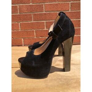 Luichiny women black  textile upper Ankle Cuff Platform Heels Size US 9M